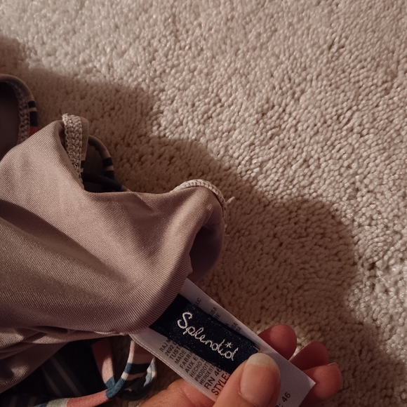 Splendid~Pink & Blue Striped Strapless Criss Cross Tie Back One Piece Swimsuit - Picture 10 of 16